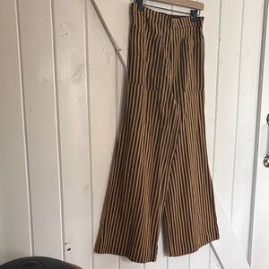 Mustard and Maroon Striped Wide-Leg Pants